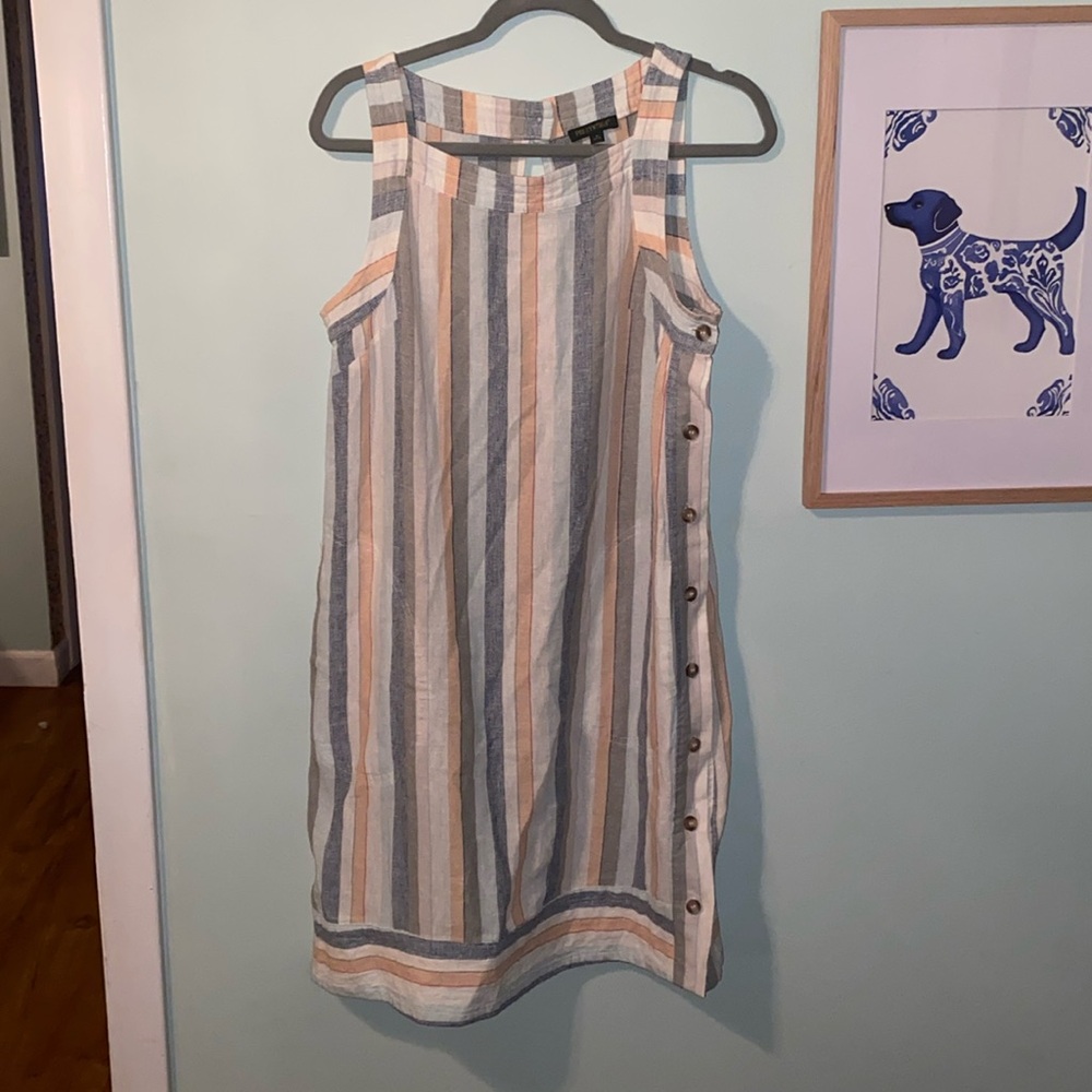 For Cynthia Striped Buttoned Linen Dress Vintage